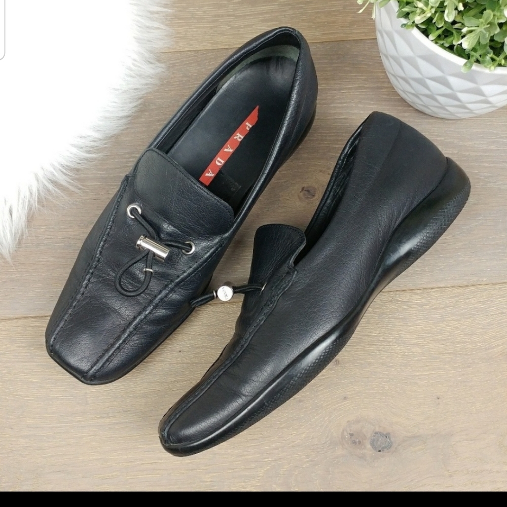 Prada Sport Black Leather Loafers